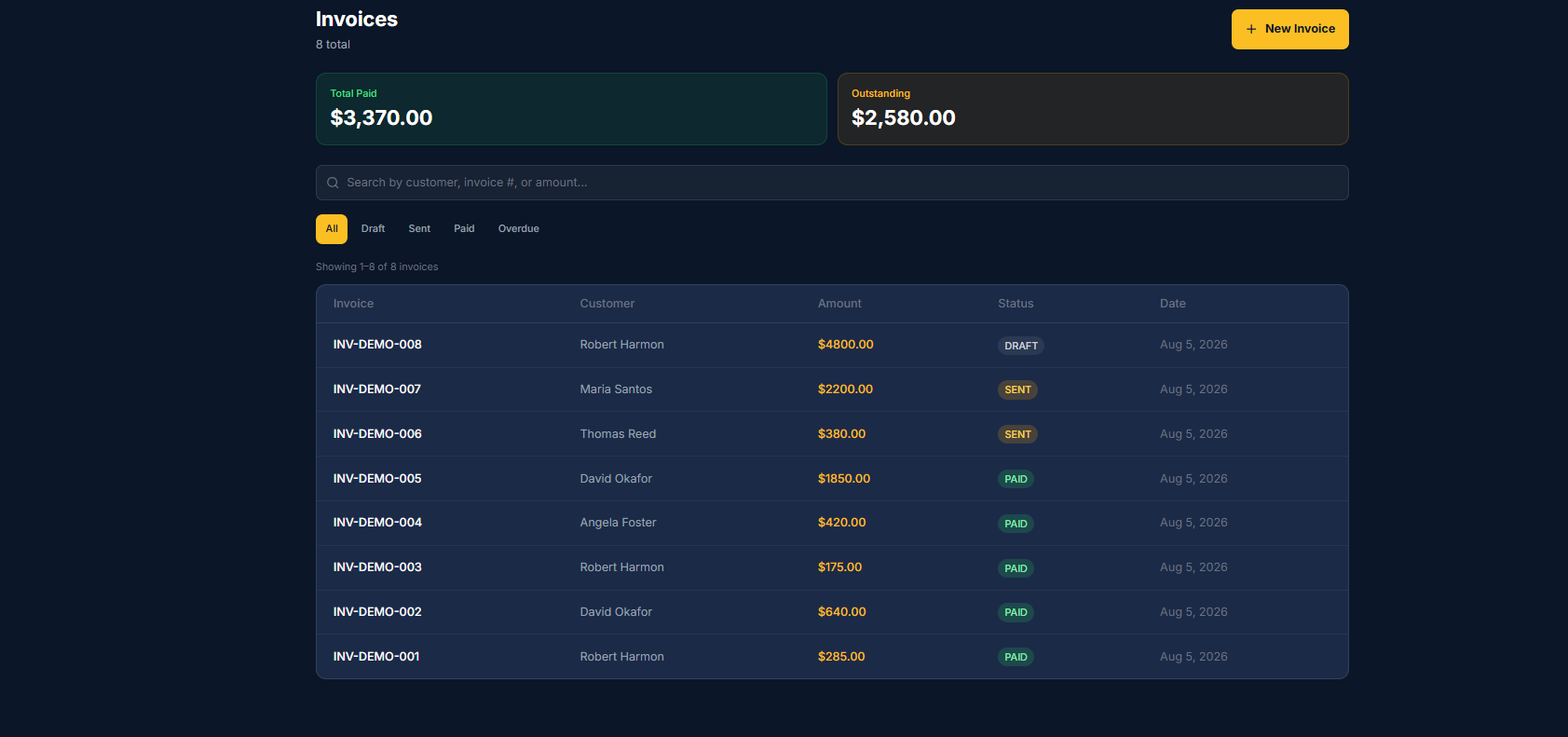 Halden Pro invoice view showing a sent estimate with digital signature and payment status