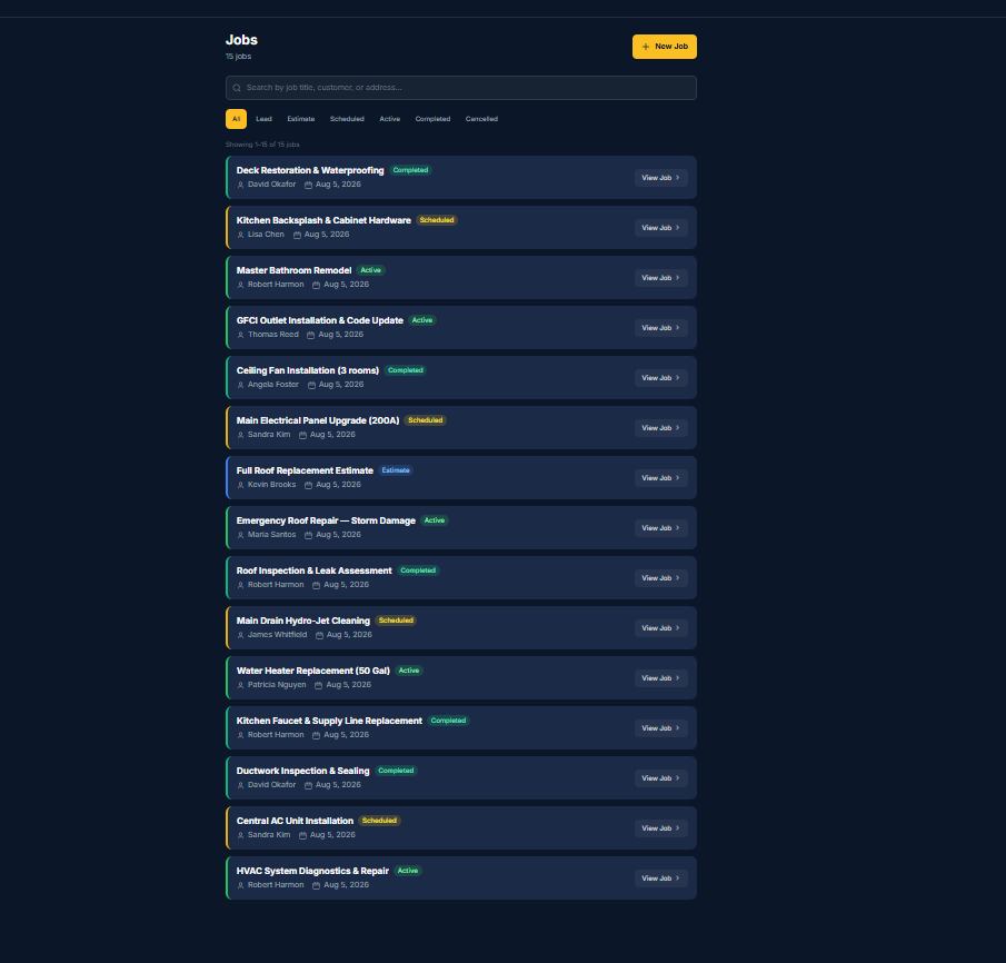 Halden Pro job scheduling view showing drag-and-drop calendar and dispatched crew locations